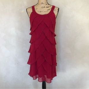 S.L. Fashions beaded tiered shift formal dress